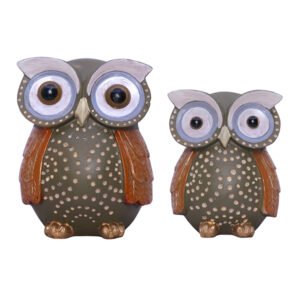 Handcrafted Owl Figurine Set – Decorative Showpiece With Two Different Sizes (Large: 13cm H x 9cm L x 9cm D, Small: 10cm H x 7cm L x 7cm D) - Image 3