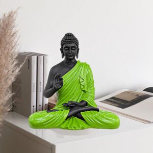 Meditation Big Buddha Showpiece for Home Decor (Green & Black) Polyresin - 15 Inch - Image 1