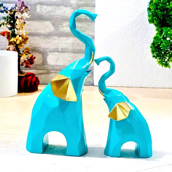 Elephant Showpiece for Home Decor, Set of 2 (Blue) Polyresin – 7.5 Inch