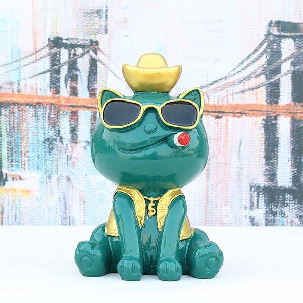 Smoking Cat Showpiece for Home Decor (Green) Polyresin – 7.5 Inch