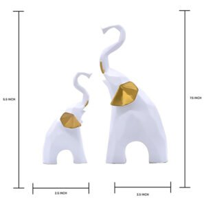 Elephant Showpiece for Home Decor, Set of 2 (White) Polyresin – 7.5 Inch - Image 3