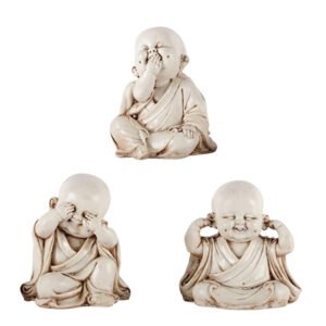 Baby Monk Buddha Idol Showpiece for Home Decor, Set of 3 ( Off-White) Polyresin – 5.5 Inch - Image 2