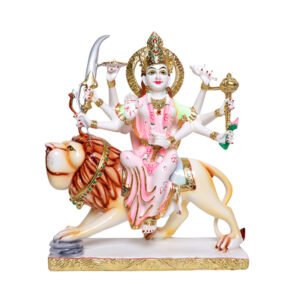 Goddess Maa Durga Idol Showpiece for Home Decor (Pink) Marble – 16 Inch - Image 2