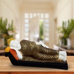 Sleeping Buddha Idol Showpiece for Home Decor (Brown & White) Marble – 7.5 Inch - Image 1