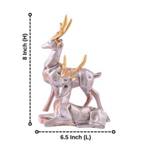 Silver Antique Deer Couple – 8 Inch Elegant Resin Showpiece - Image 3