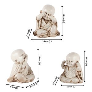 Baby Monk Buddha Idol Showpiece for Home Decor, Set of 3 ( Off-White) Polyresin – 5.5 Inch - Image 3