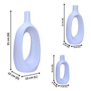 Oval-Shaped Flower Vases for Home Decor (White) Polyresin – 9.5 Inch - Image 3