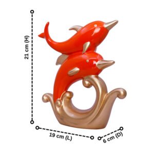 Orange Dolphin Duo Figurine on Golden Waves – 21 cm - Image 3