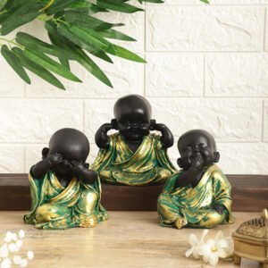 Baby Monk Buddha Idol Showpiece for Home Decor, Set of 3 (Multicolor) Polyresin – 5.5 Inch - Image 1