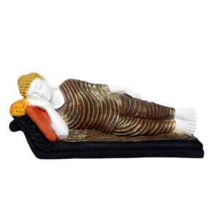 Sleeping Buddha Idol Showpiece for Home Decor (Brown & White) Marble – 7.5 Inch - Image 2