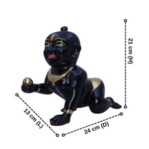 Laddu Gopal Krishna Idol Showpiece for Home Decor, Golden Foil Work (Black) Marble - 8 Inch - Image 2