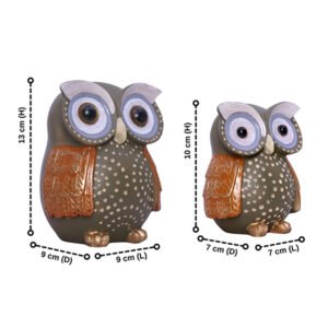 Handcrafted Owl Figurine Set – Decorative Showpiece With Two Different Sizes (Large: 13cm H x 9cm L x 9cm D, Small: 10cm H x 7cm L x 7cm D) - Image 2
