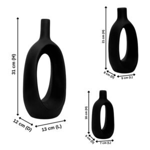Oval-Shaped Flower Vases for Home Decor, Set of 3 (Black) Polyresin – 9.5 Inch - Image 3