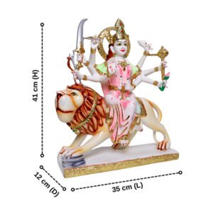 Goddess Maa Durga Idol Showpiece for Home Decor (Pink) Marble – 16 Inch - Image 3