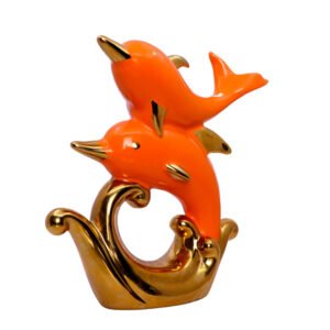 Glossy Orange Dolphin Pair Figurine – 21 cm Decor - Image 2