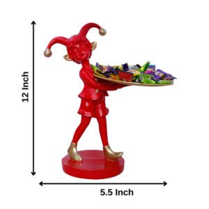 12-Inch Red Jester Figurine with Decorative Tray Stand