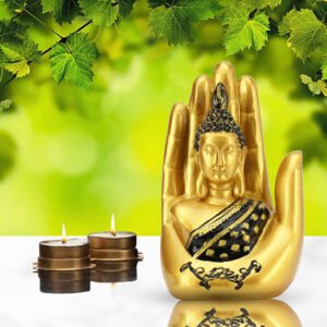 Palm Buddha Showpiece for Home Decor (Golden & Black) Polyresin - 7 Inch - Image 1