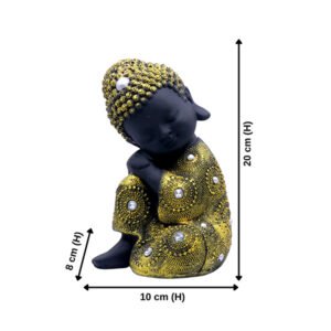Baby Monk Buddha  Showpiece for Home Decor (Yellow & Black) Polyresin – 7 Inch - Image 3