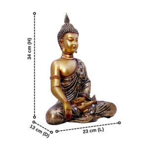 Golden Meditating Buddha Statue – Decorative Resin Sculpture for Home, Office, and Spiritual Spaces. (L-23cm,B-13cm,H-34cm)