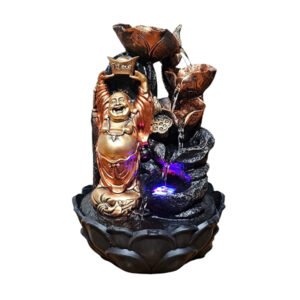 Water Fountain Showpiece for Home Decor (Black & Golden) Polyresin – 15 Inch - Image 2
