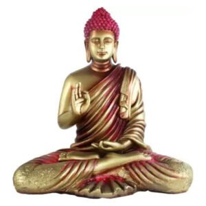 Meditation Big Buddha Showpiece for Home Decor (Golden & Red) Polyresin - 15 Inch - Image 2