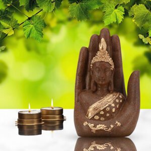 Palm Buddha Showpiece for Home Decor (Brown & Golden) Polyresin - 7 Inch - Image 1
