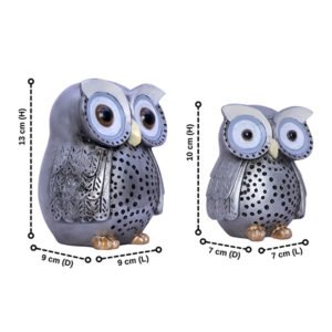 Handcrafted Owl Figurine Set – Decorative Showpiece With Two Different Sizes (Large: 13cm H x 9cm L x 9cm D, Small: 10cm H x 7cm L x 7cm D) - Image 2
