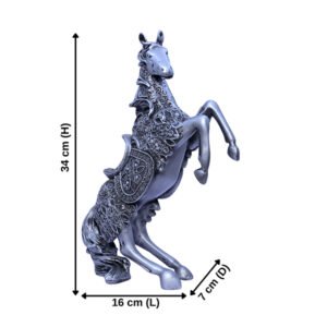 Antique Big Horse Showpiece for Home Decor (Silver) Polyresin – 14 Inch