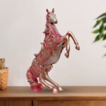 Antique Big Horse Showpiece for Home Decor (Red & Golden) Polyresin – 14 Inch