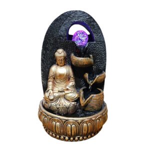 Lord Buddha Water Fountain Showpiece for Home Decor (Black & Golden) Polyresin – 15 Inch - Image 2
