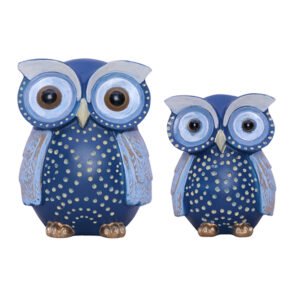 Handcrafted Owl Figurine Set – Decorative Showpiece With Two Different Sizes (Large: 13cm H x 9cm L x 9cm D, Small: 10cm H x 7cm L x 7cm D) - Image 2