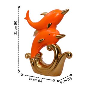 Glossy Orange Dolphin Pair Figurine – 21 cm Decor - Image 3