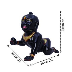 Laddu Gopal Krishna Idol Showpiece for Home Decor (Black) Marble - 8 Inch - Image 3