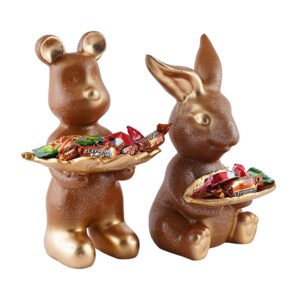 6-Inch Gold Animal Candy Holder Set - Bear & Bunny Decorative Trays - Image 2