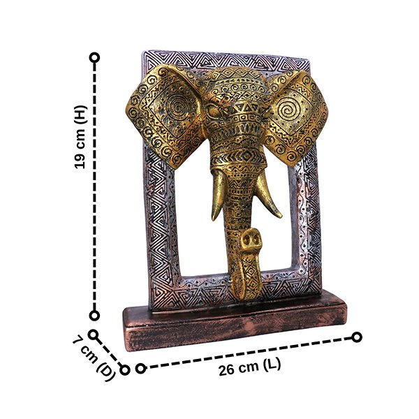 Antique Elephant Face Showpiece for Home Decor (Polyresin) - 7.5 Inch