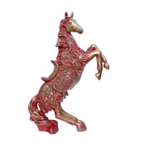 Antique Big Horse Showpiece for Home Decor (Red & Golden) Polyresin – 14 Inch