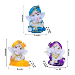 Little Ganesha Idol Showpiece Set of 3 (Multicolor) Marble - 4 Inch - Image 3