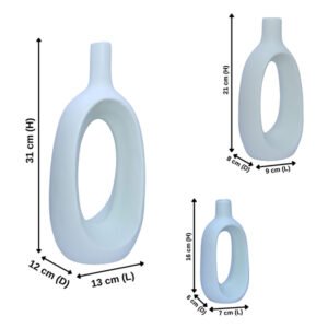 Oval-Shaped Flower Vases for Home Decor, Set of 3 (Light Green) Polyresin – 9.5 Inch - Image 3