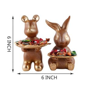 6-Inch Gold Animal Candy Holder Set - Bear & Bunny Decorative Trays - Image 3