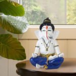 Meditating Ganesha Idol Showpiece for Home Decor (Blue) Marble - 8 Inch