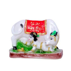 Lord Krishna with Cow Idol | Polyresin Decorative Showpiece | 10 cm (L) x 5 cm (D) x 7 cm (H) - Image 2