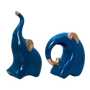 Blue  Polyresin Elephant Pair Figurines – 21.5 & 15 cm