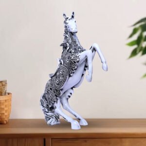 Antique Big Horse Showpiece for Home Decor (Black & White) Polyresin – 14 Inch - Image 1