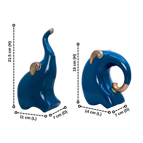Blue  Polyresin Elephant Pair Figurines – 21.5 & 15 cm
