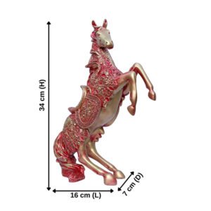 Antique Big Horse Showpiece for Home Decor (Red & Golden) Polyresin – 14 Inch