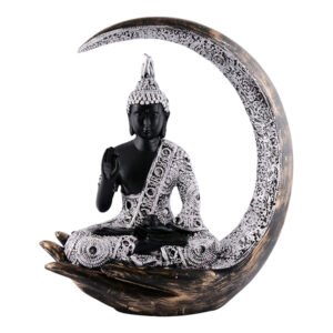 Chand Buddha Idol Showpiece for Home Decor (White & Black) Polyresin – 10 Inch - Image 2