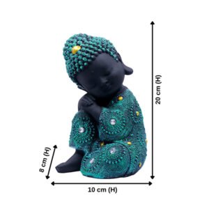 Baby Monk Buddha  Showpiece for Home Decor (Green & Black) Polyresin – 7 Inch - Image 3