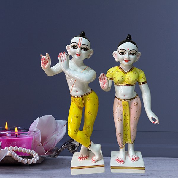 Jugal Jodi Radha-Krishna Idol Showpiece for Home Decor (Yellow) Marble – 12 Inch