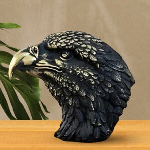 Eagle Face Showpiece for Home Decor (Black & Golden) Polyresin – 8.5 Inch - Image 1