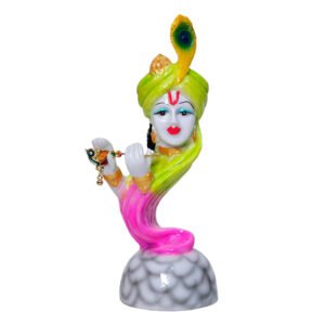 Flute Krishna Idol Showpiece for Home Decor (Green & Pink) Marble – 7 Inch - Image 2